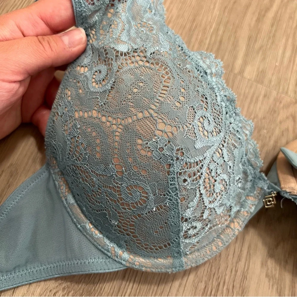 ThirdLove 24/7 Lace Contour Plunge Bra in Soft Blue Size 30D1/2